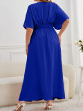 Elegant V Neck A-line Pullover Pleated Dress with Elasticated Waist