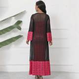 Elegant Black Style Printed Mesh Splicing Two-piece Dress