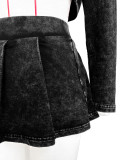 (Pre-order)Solid Acid-washed Distressed Three Piece Skirt Set
