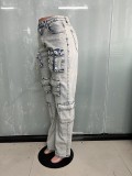 Washed Zipper Jeans Casual High Elastic Denim Trousers