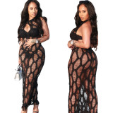 Celebrities Hollowed Out Patchwork See-through Backless Swimwears Cover Up Beach Dress