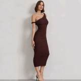 Burgundy Twisted Asymmetric Midi Dress