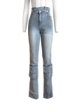 (10/5 available) Fashion Elastic Jeans Multi-pocket Double Waistband Denim Trousers