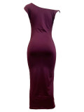 Burgundy Twisted Asymmetric Midi Dress