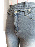 (10/5 available) Fashion Elastic Jeans Multi-pocket Double Waistband Denim Trousers