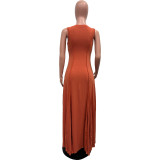 Summer Solid Color Sleeveless U-Neck Swing Women's Dress