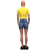 Women's Overalls Three-Dimensional Pockets Stretch Slim Denim Shorts