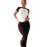 Summer Color Matching Sports Fitness Yoga Short Sleeve Trousers Set