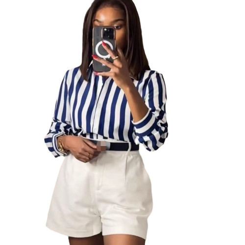 Fashion Versatile Blue Striped Shirt