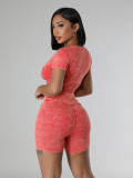 (Pre Order22/5)Skin-friendly Cotton Washed Distressed High-waisted Two-piece Set