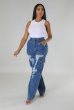 Loose Casual Pants High Waisted Wide Leg Ripped Jeans