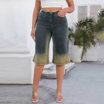 Mid-waist Straight Capri Pant Stretch Jeans