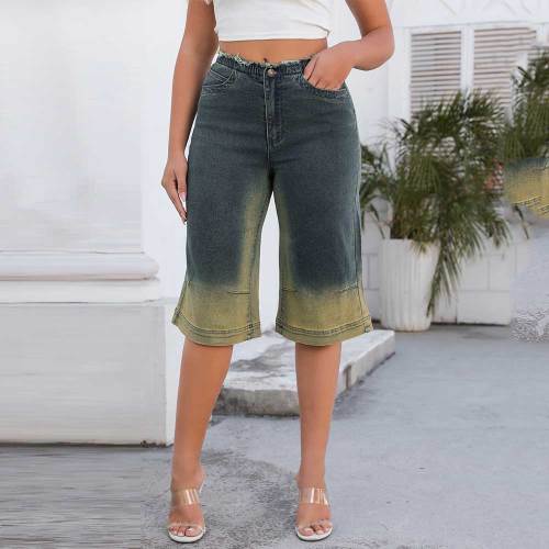 Mid-waist Straight Capri Pant Stretch Jeans