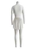 Woolen Sports Lapel Buttoned Pleated Skirt Set
