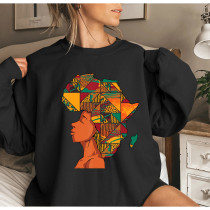 Women's Printed Long Sleeve Round Neck Casual Loose Sports Sweatshirt