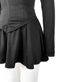 Solid Zipper Patchwork Fitted Skirt Sets