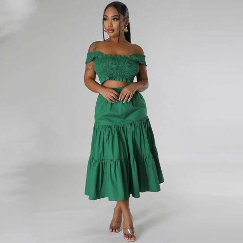 Summer Sexy Suspenders Two-piece Pleated Top High Waist Trendy Sexy Swing Skirt Set
