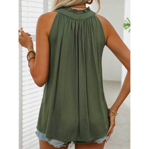 Solid Color Simple Sleeveless Tie V-neck Shirt Top