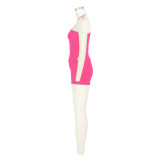 High-elastic One-shoulder Slit Pit Shorts Set