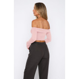 Solid Color Asymmetric Sexy Long Sleeve Double Layered Boat Neck Top