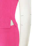 High-elastic One-shoulder Slit Pit Shorts Set