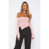 Solid Color Asymmetric Sexy Long Sleeve Double Layered Boat Neck Top