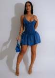 Sleeveless Acid-washed Distressed Twisted Camisole Pleated Dress