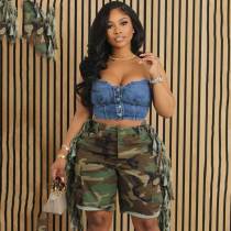 Casual Loose Camouflage Tassel Shorts