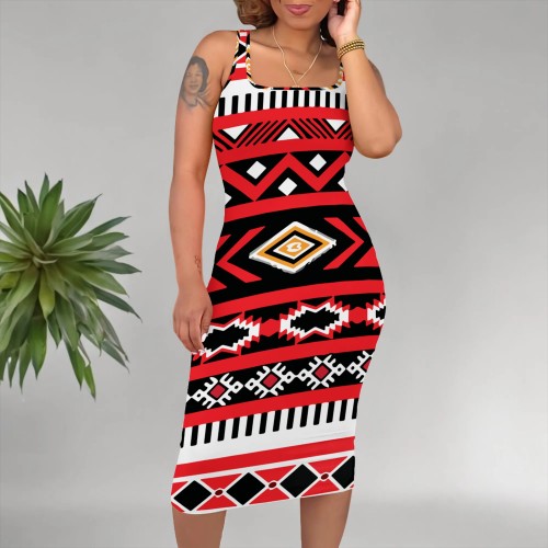 Casual Black Digital Printing African Print Midi Dresses