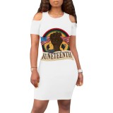 Casual Digital Printing Short Sleeve Cold Shoulder Club Dresses