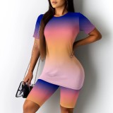 Casual Digital Printing Round Neck Short Set