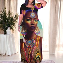 Casual Digital Printing Short Sleeve Maxi Dresses