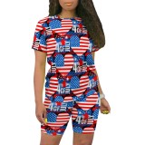 Casual Digital Printing O Neck Short Set