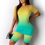 Casual Digital Printing Round Neck Short Set