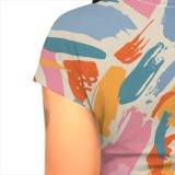 Casual Digital Printing Letter Round Neck Pant Set