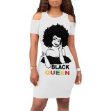 Casual Digital Printing Short Sleeve Cold Shoulder Club Dresses