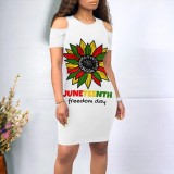 Casual Digital Printing Short Sleeve Cold Shoulder Club Dresses