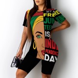 Casual Digital Printing Letter Round Neck Short Set