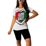 Casual Digital Printing Letter Round Neck Short Set