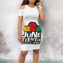 Casual Digital Printing Short Sleeve Cold Shoulder Club Dresses