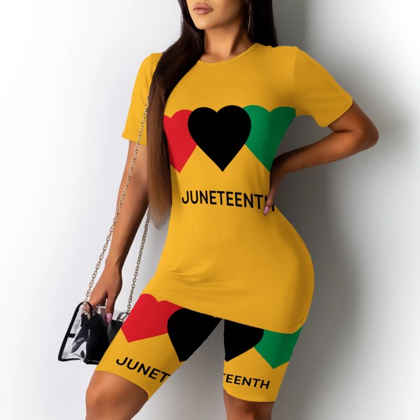 Casual Digital Printing Letter Round Neck Short Set