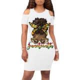 Casual Digital Printing Short Sleeve Cold Shoulder Club Dresses