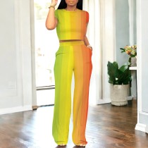 Casual Digital Printing Letter Round Neck Pant Set