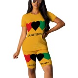 Casual Digital Printing Letter Round Neck Short Set
