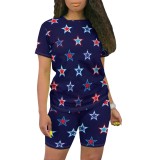 Casual Digital Printing O Neck Short Set