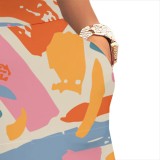 Casual Digital Printing Letter Round Neck Pant Set