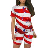 Casual Digital Printing O Neck Short Set