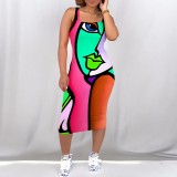 Casual Digital Printing Sleeveless Midi Dresses