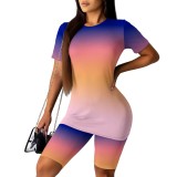 Casual Digital Printing Round Neck Short Set