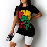 Casual Digital Printing Letter Round Neck Short Set